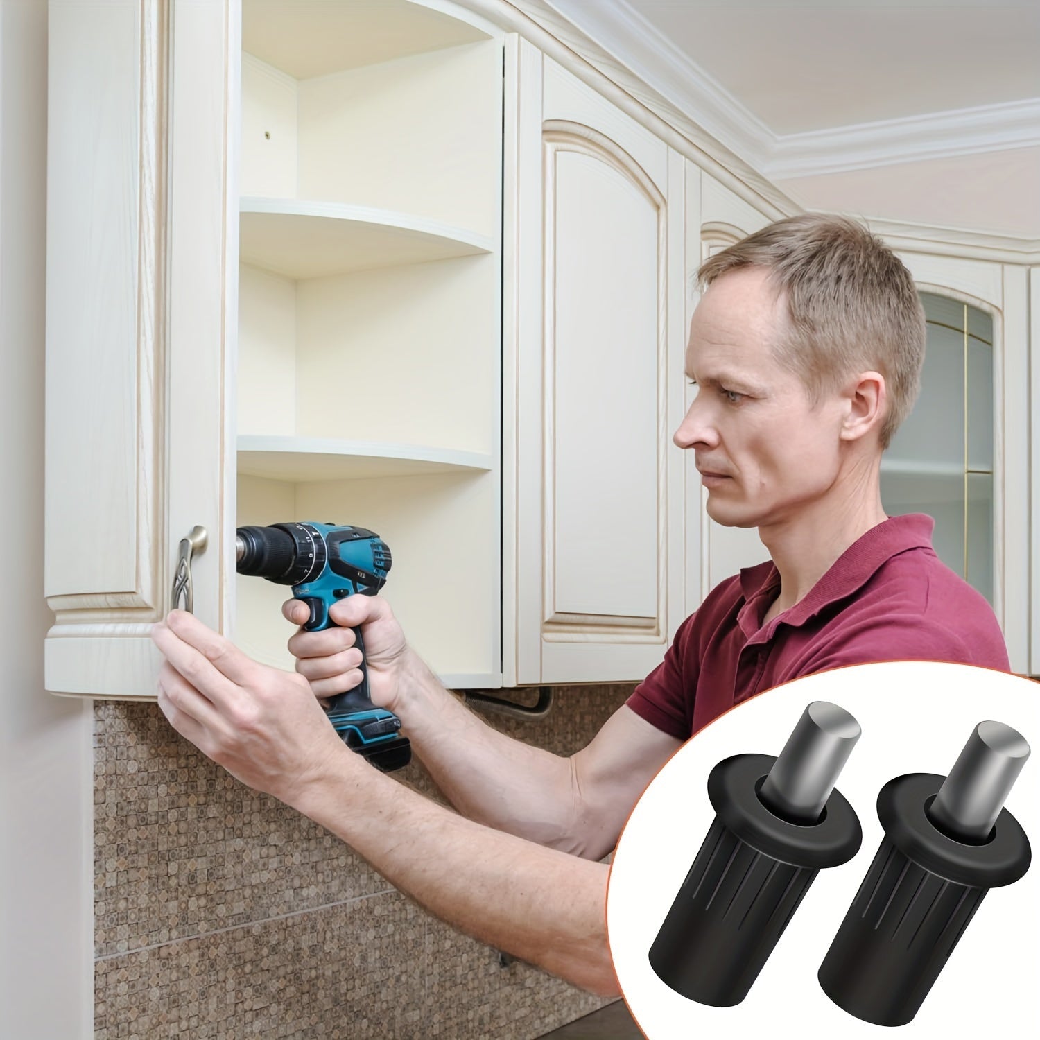 30 Black Plastic Cabinet Door Repair Pins with Telescopic Spring