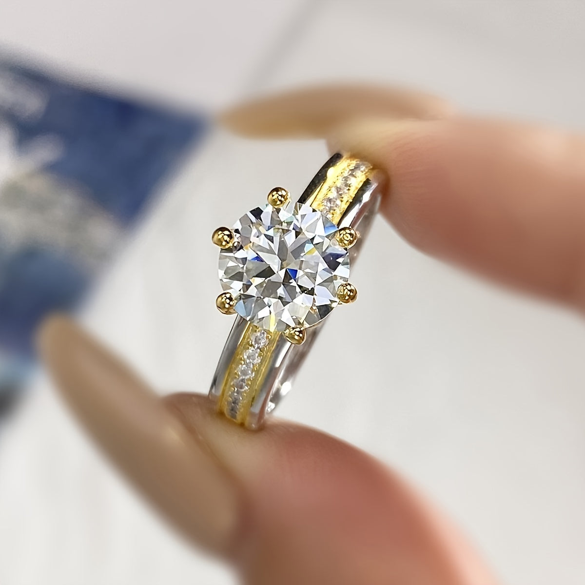 Ladies' Jewelry 2 Carat Mozambique Stone Engagement Ring Sterling Silver with Promise Eternal Anniversary Valentine's Day