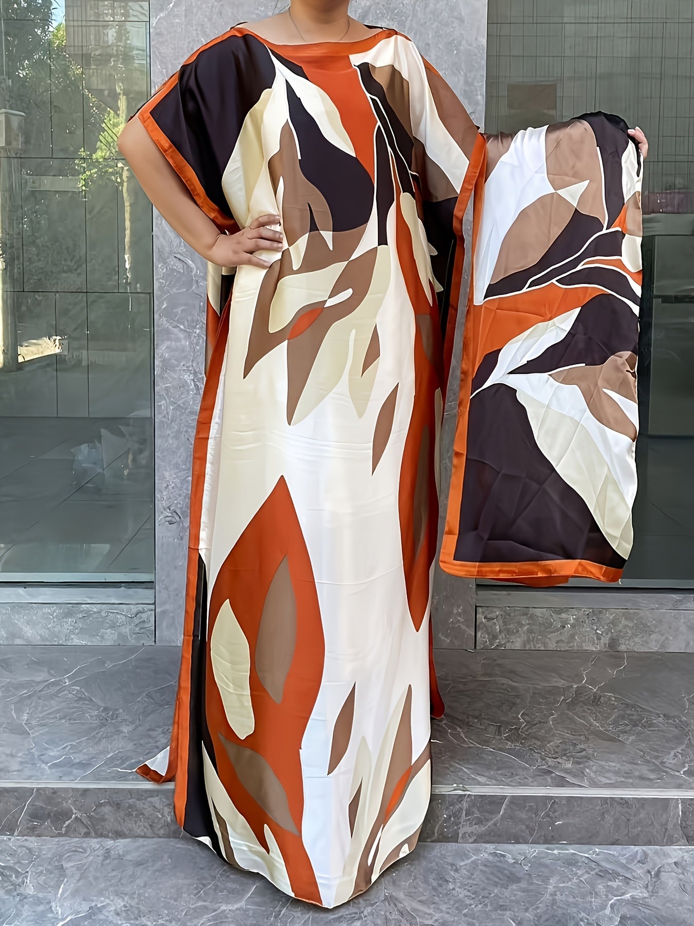 Women's Plus Size Floral Print Longline Dress with Scarf Casual Summer Holiday