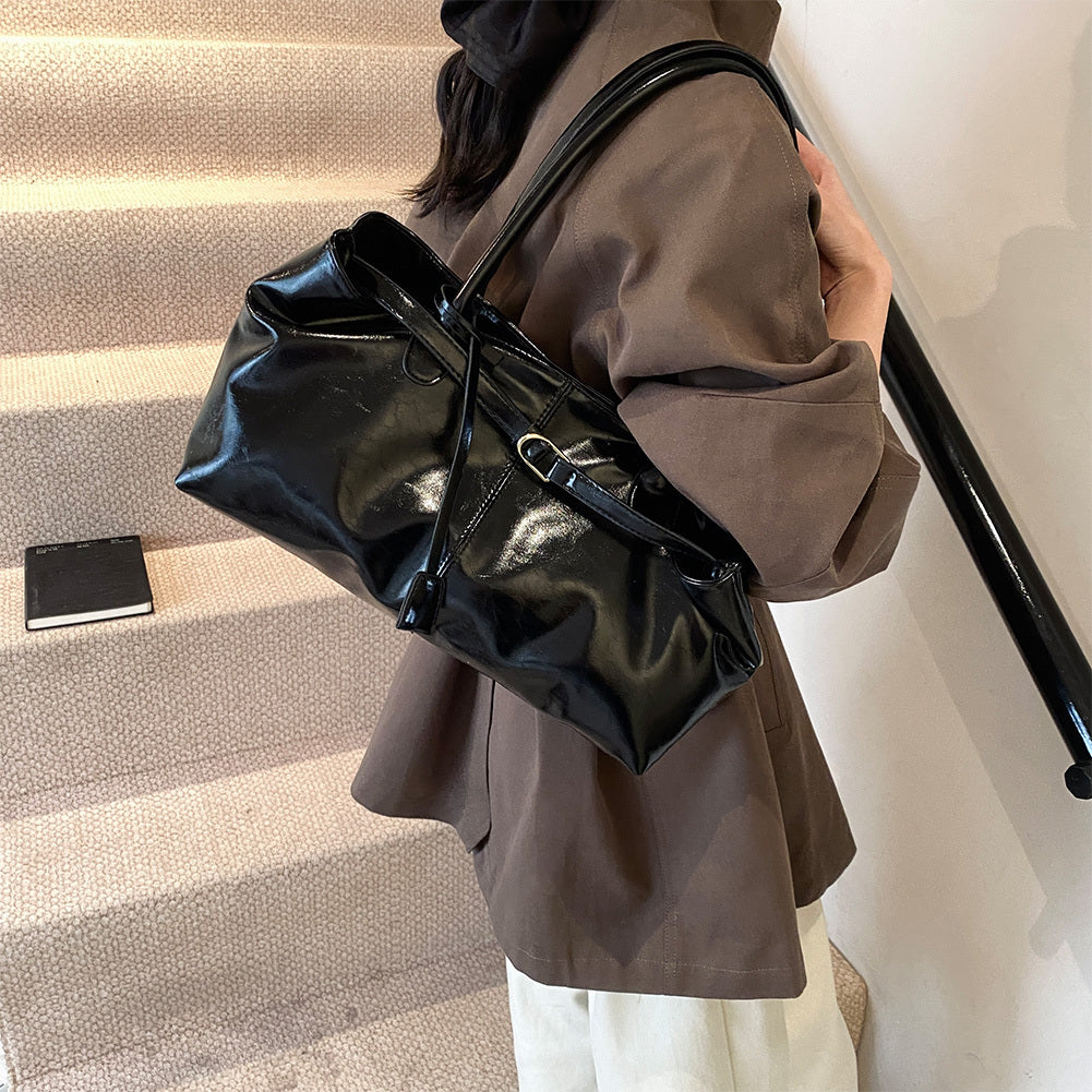 Женская сумка-тоут из искусственной кожи на плечо, черная, однотонная, повседневная