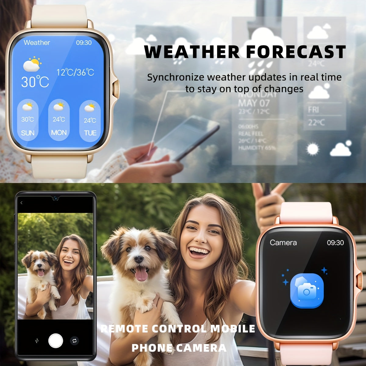 Sports Smart Watch for Men Women 4.65cm Full Touch Screen Sleep Monitoring Pedometer Compatible with iPhone Android