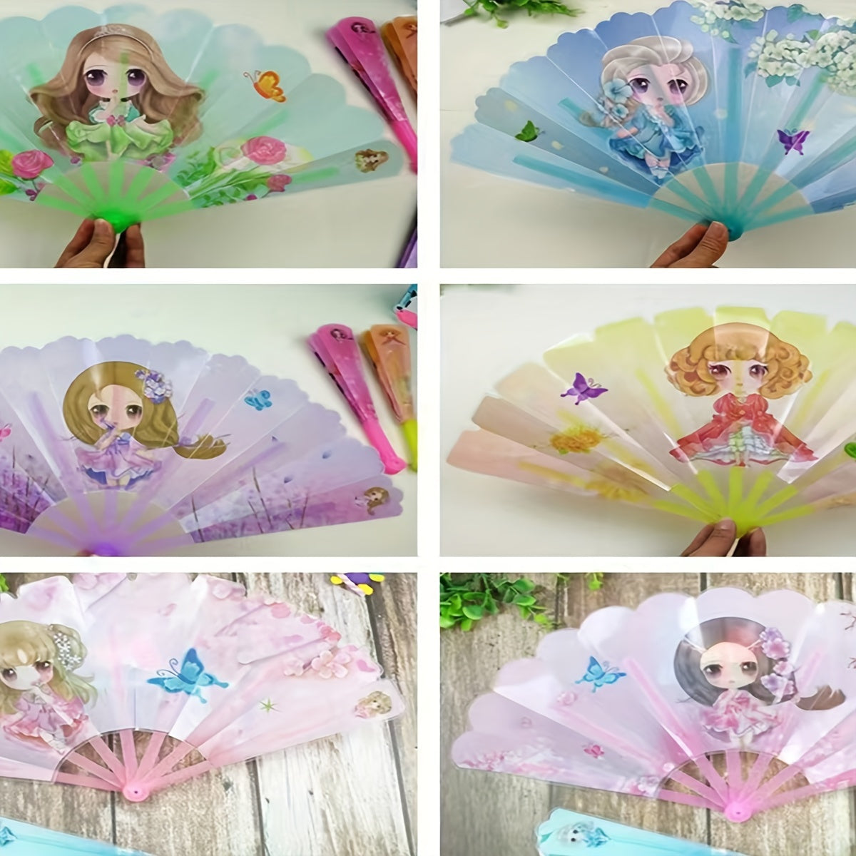 Set of 3 Mini Cartoon Handheld Fans for Summer Plastic Portable Fans