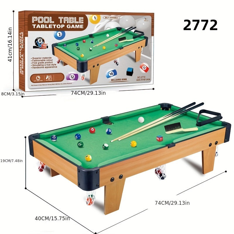 Self-Assembled Wooden Pool Table Set with Cues and 15 Balls for Indoor Play Multiple Sizes