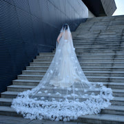 Dreamy Bridal Veil with Double Layers Cathedral Length Romantic Polyester Wedding Headpiece