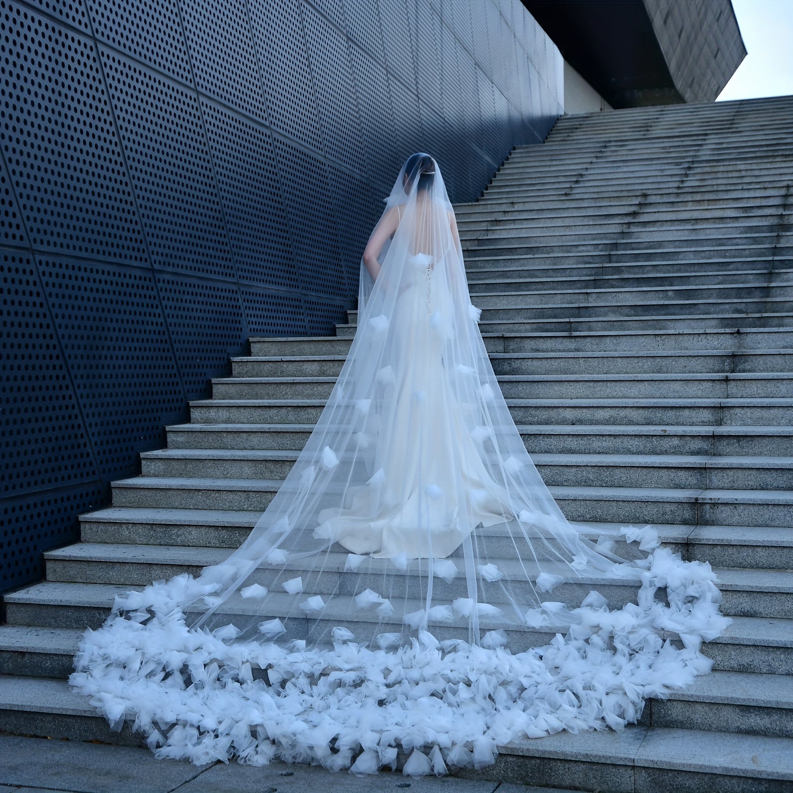 Dreamy Bridal Veil with Double Layers Cathedral Length Romantic Polyester Wedding Headpiece