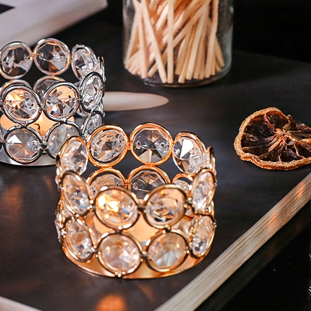 Crystal Tea Light Candle Holder for Wedding Valentine's Day Home Decor Gifting Silver or Gold