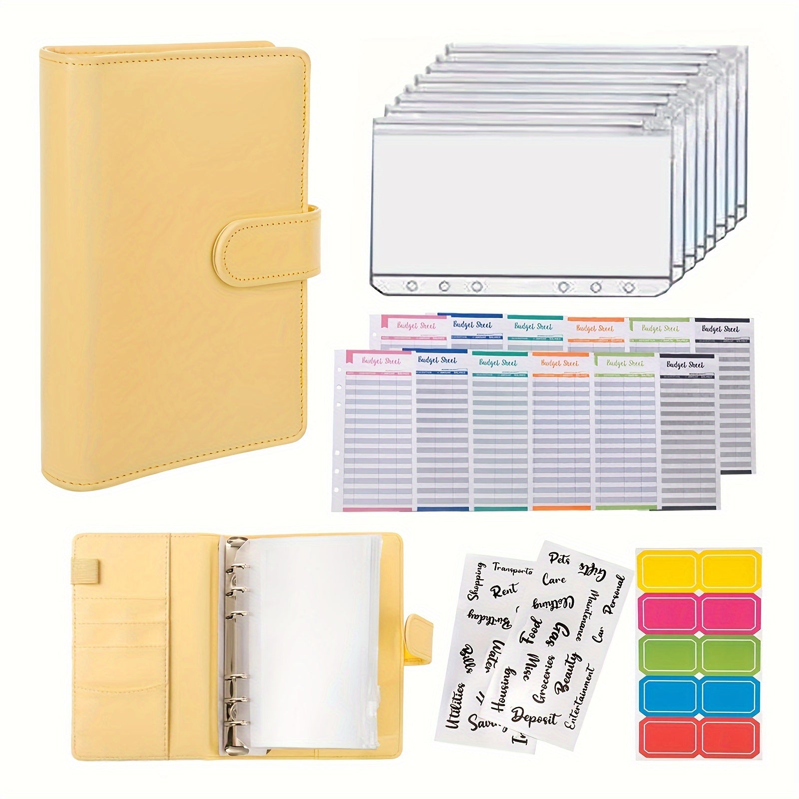 Faux Leather Budget Binder with Zipper Cash Envelopes A6 Organizer