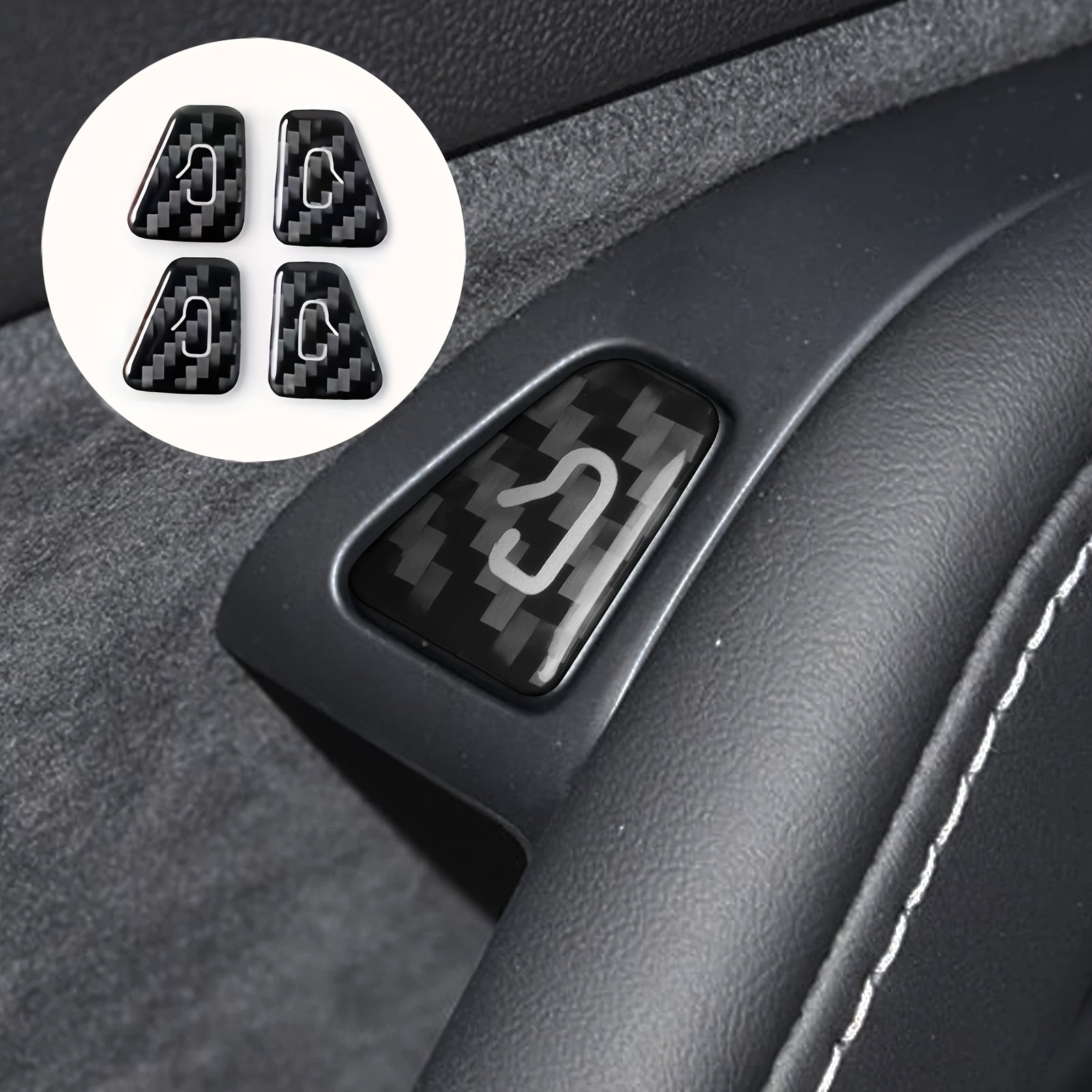 4PCS Carbon Fiber Door Lock Switch Cover Trim for Tesla Model 3 Y Interior