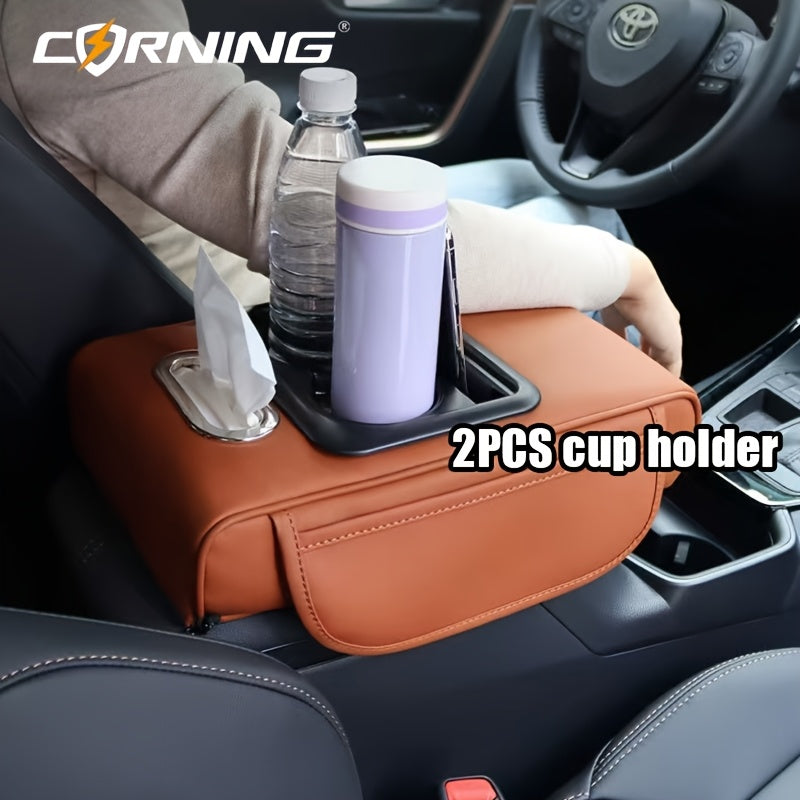 Автомобильный подлокотник с двумя держателями для чашек, многофункциональный органайзер для хранения, черный