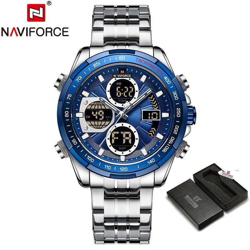 Men's Stainless Steel Sports Watch with Multifunctional Quartz and Luminous Display