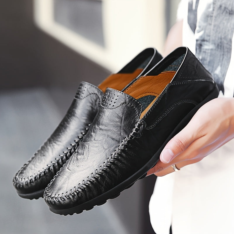 CLOHOO Brendi Ikki qatlamli sigir terisi, kauchuk pastki qismi, qo'l bilan tikilgan, erkaklar uchun slip-on loafers