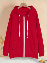 Толстовка женская с молнией и шнурком большого размера, длинные рукава, осень-зима, повседневная