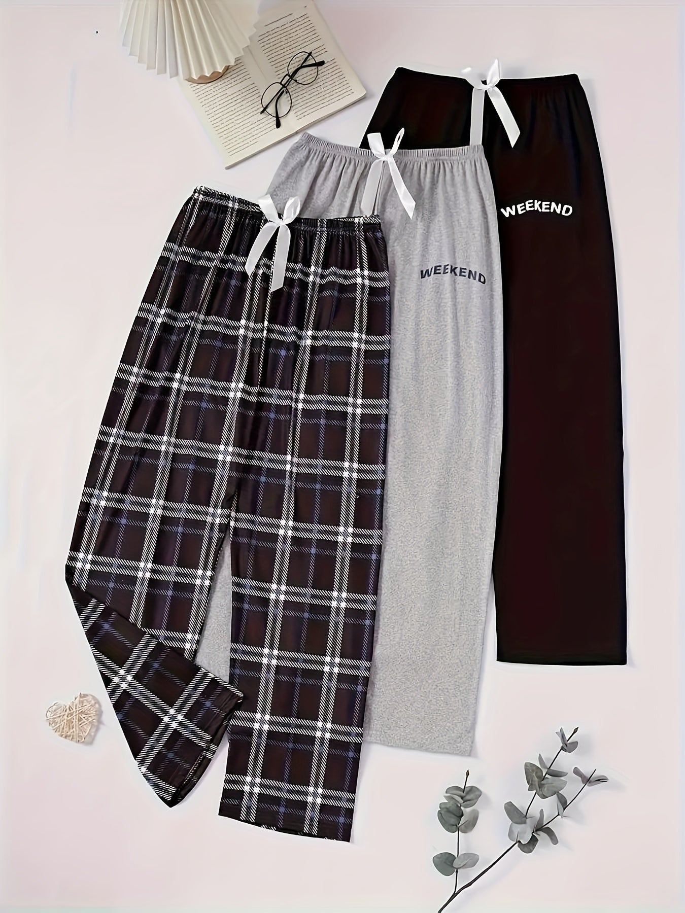 Plus Size Women's Plaid Pajama Bottoms 3-Pack Soft Polyester Sleepwear Shorts
