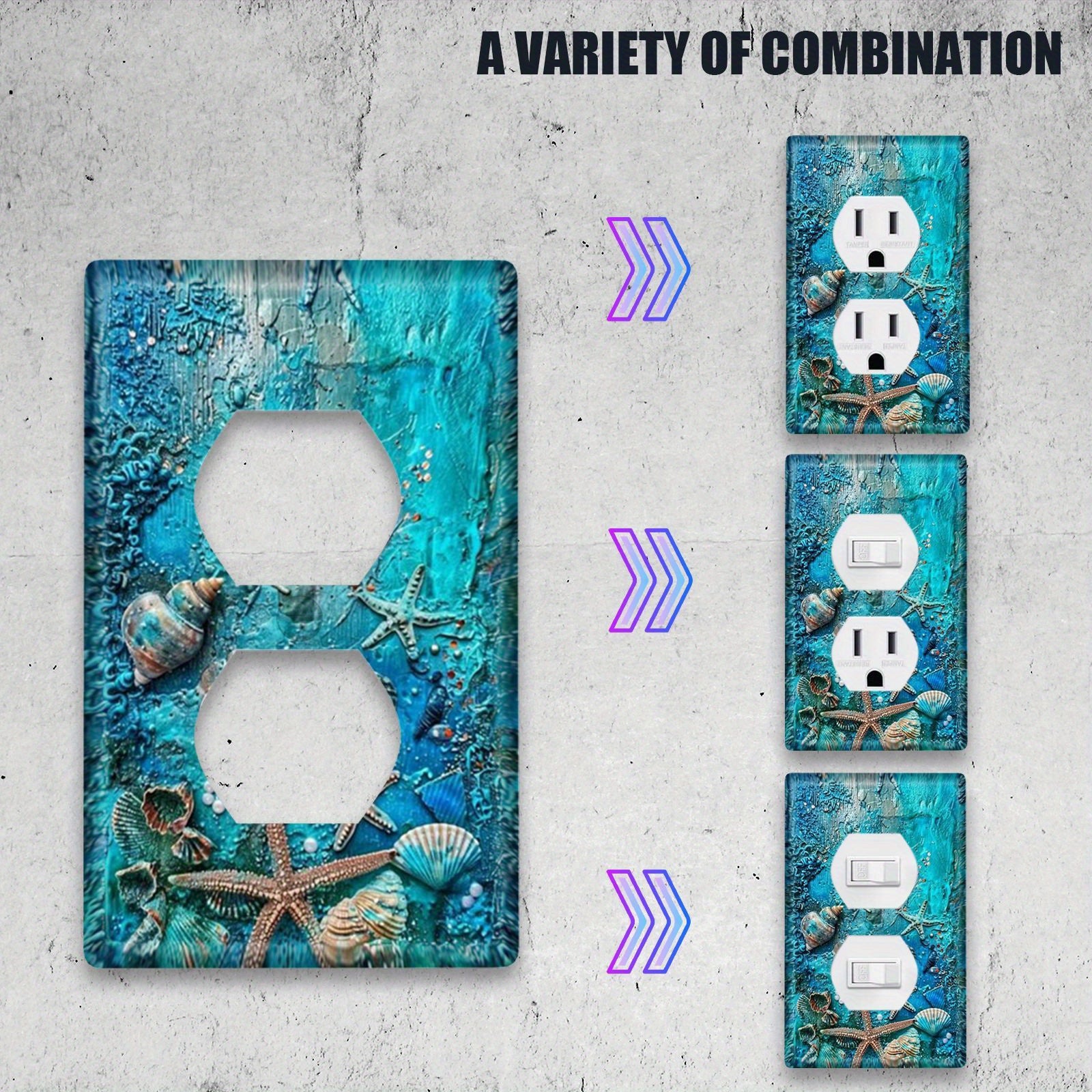 Cubierta de interruptor de estrella de mar y concha marina de Blue Ocean para dormitorio, cocina, baño y decoración