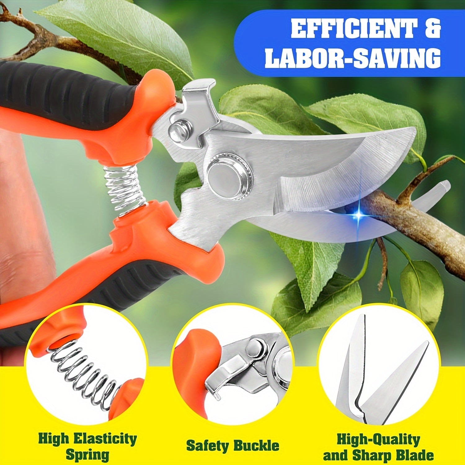 3-Piece Stainless Steel Garden Pruning Shears Set Non-Slip Handles High-Tension Springs Modern Blades