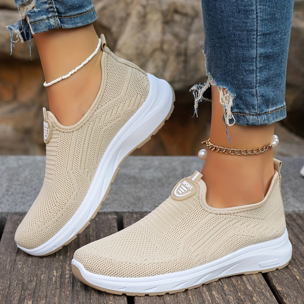 Women's Slip-On Sneakers Breathable Mesh Casual Shoes Plus Size