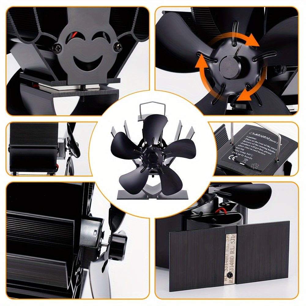 Portable Aluminum Stove Fan for Wood Burning Fireplaces, Silent Heat Powered