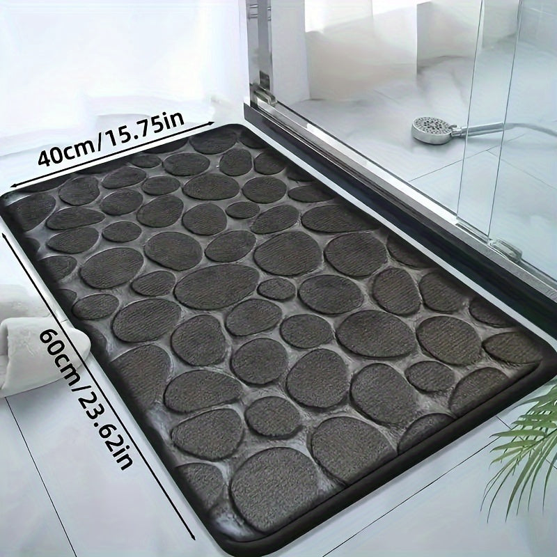 Memory Foam Bath Mat with Ultra-Absorbent Knit Fabric Non-Slip Stone Embossed Design