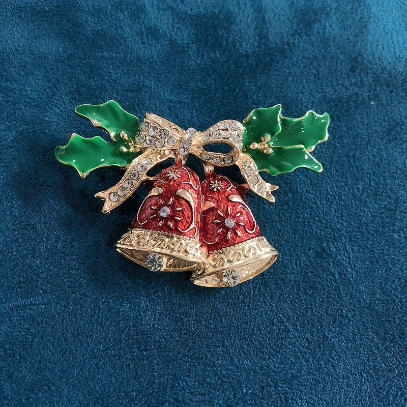 Punk Style Rhinestone Corsage Brooch Pin for Suits and Coats Christmas Bell Design