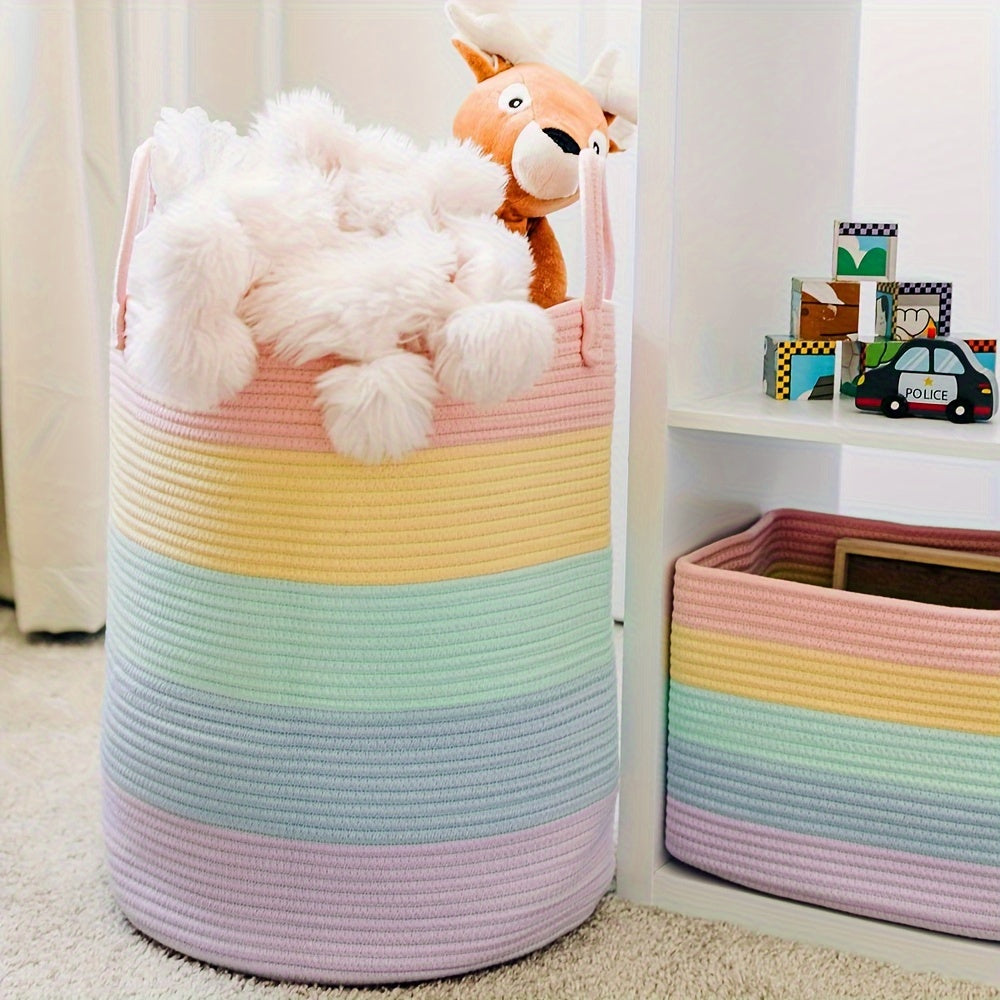Rainbow Woven Storage Basket with Handles 38x46cm for Laundry Toys Playroom