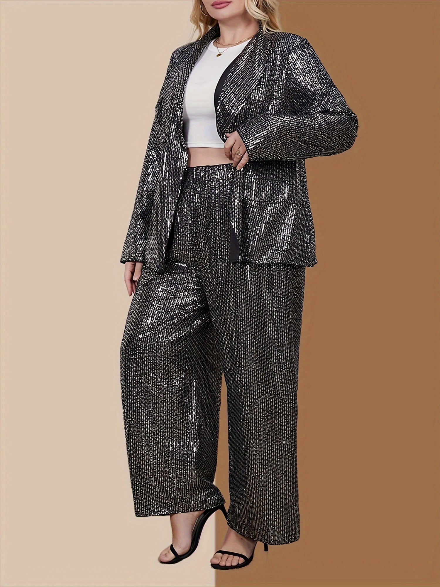 Women's Fitted Blazer with Sequins Plus Size Stylish Office Wear