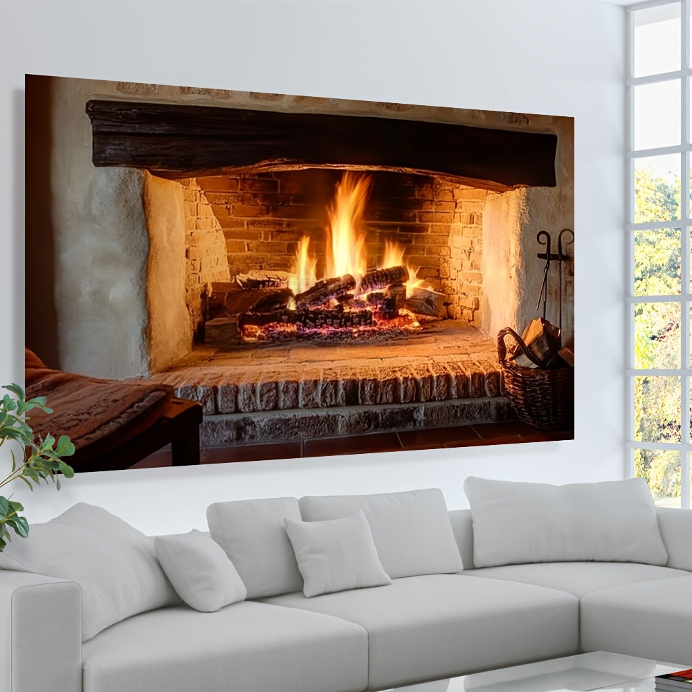 Polyester Fireplace Backdrop Cloth for Home Decor, Wood Burning Scene, All Seasons