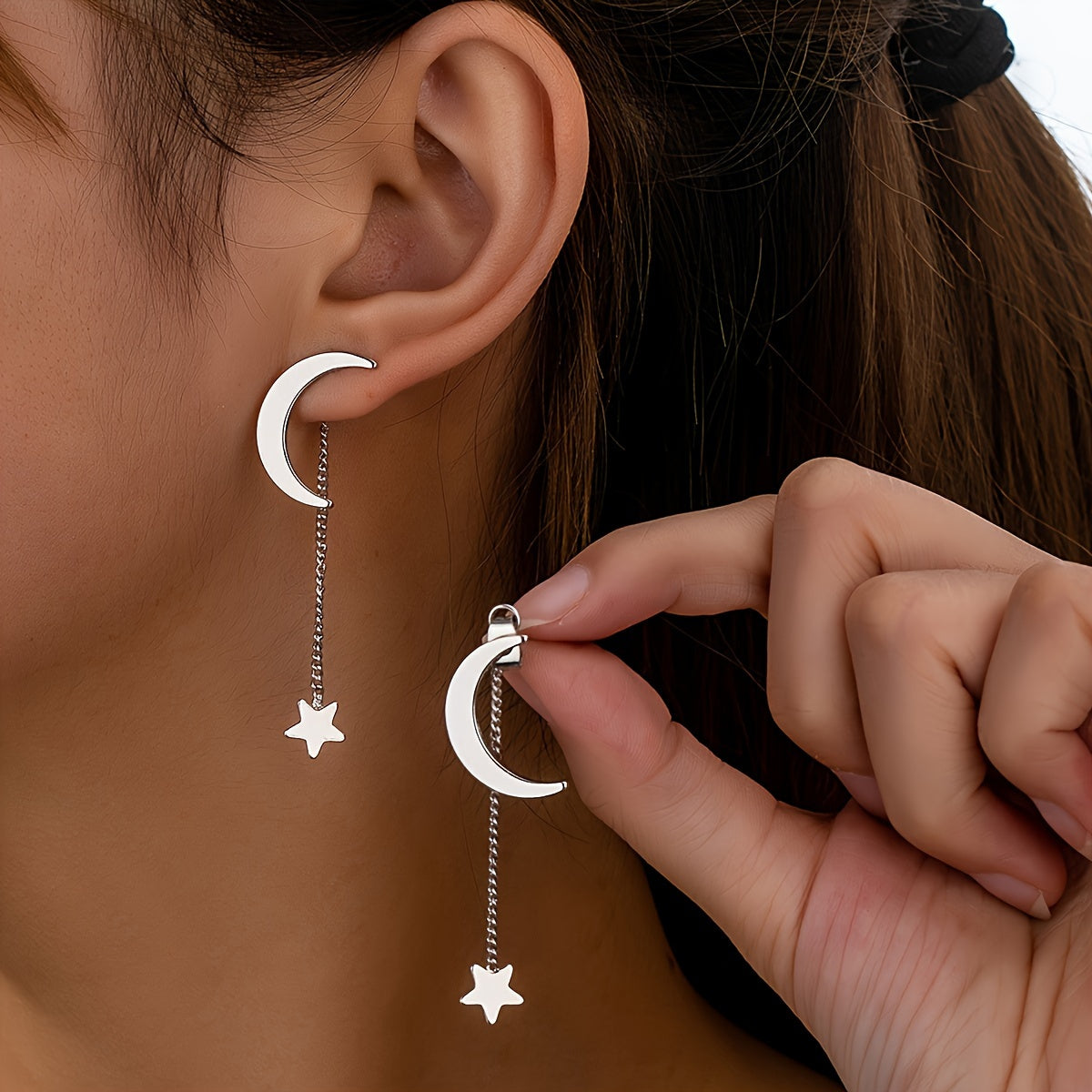 Women's Gold Star Moon Dangle Earrings Minimalist Jewelry Gift