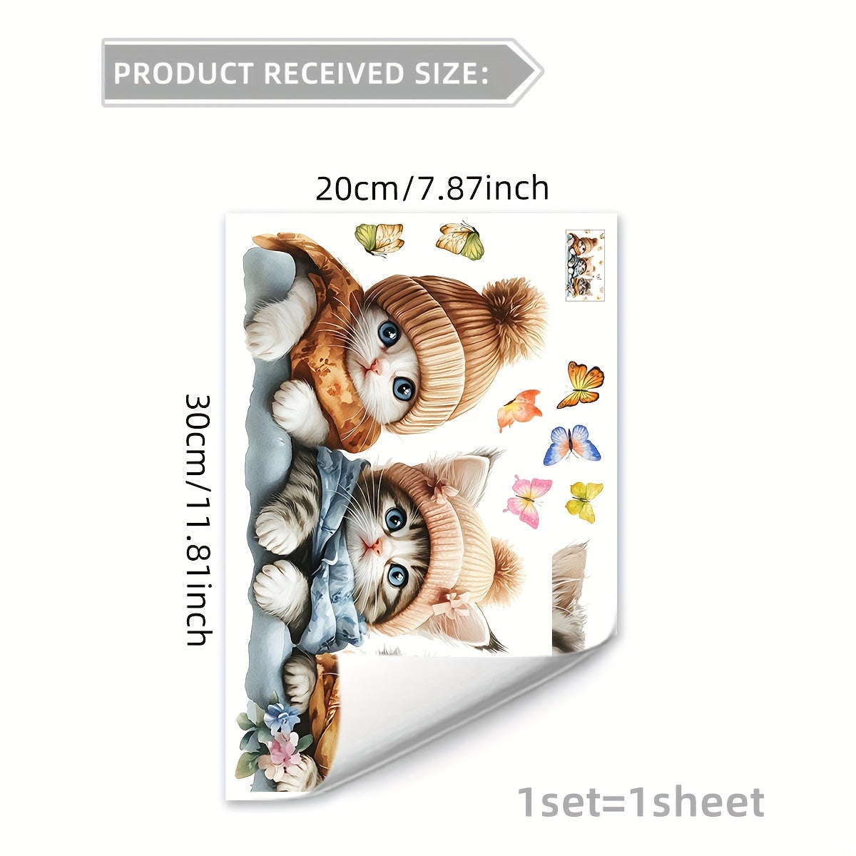 Kuz va qish oylarida oynaga yopishadigan mushuklar va kapalaklar uchun qayta ishlatiladigan PVC decal, 20x30cm