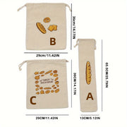 Bolsas reutilizables para productos y bolsas para pan con cordón, material sin blanquear