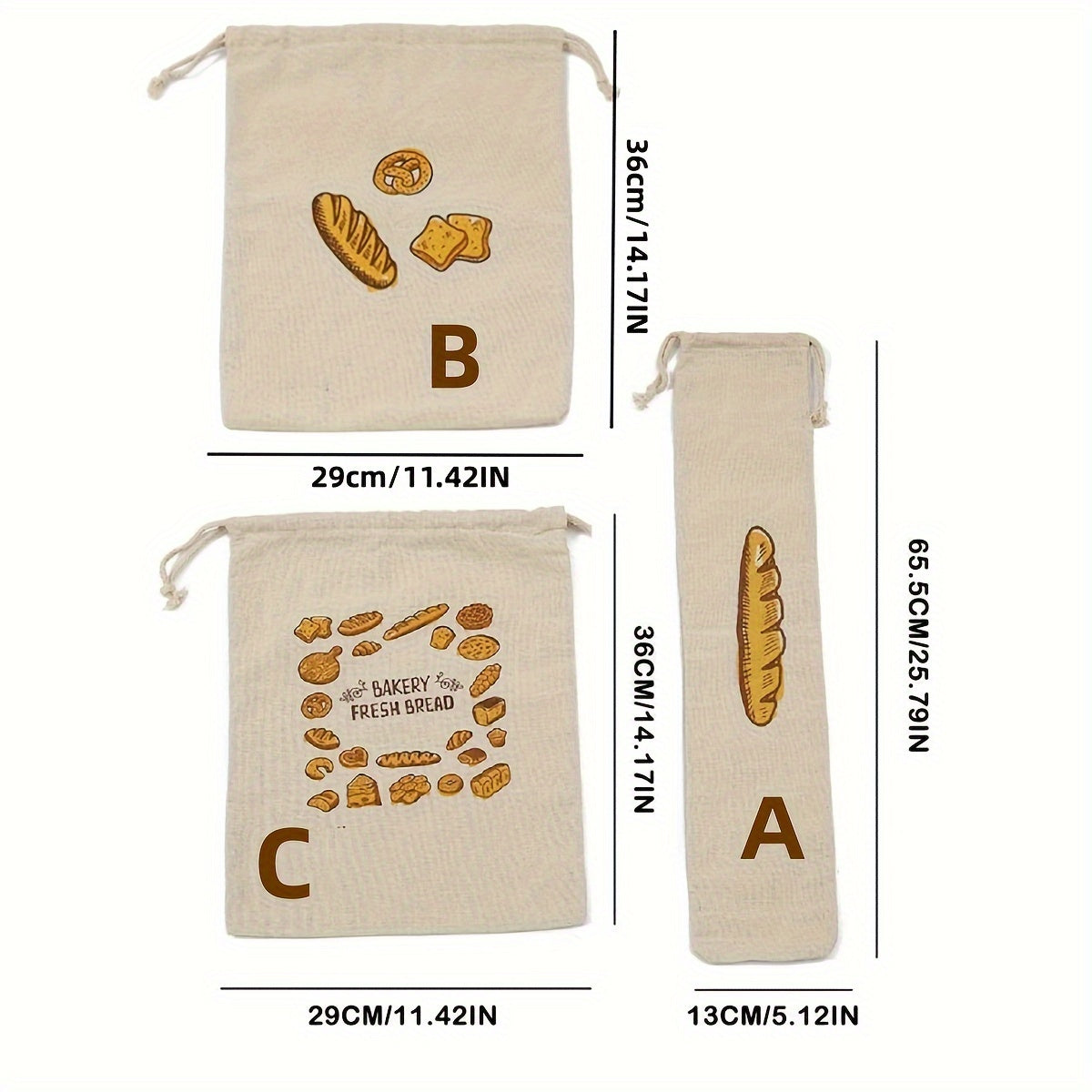 Bolsas reutilizables para productos y bolsas para pan con cordón, material sin blanquear