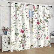 Floral and Green Plant Digital Print Curtains 2-Piece Set Fade-Resistant Machine Washable