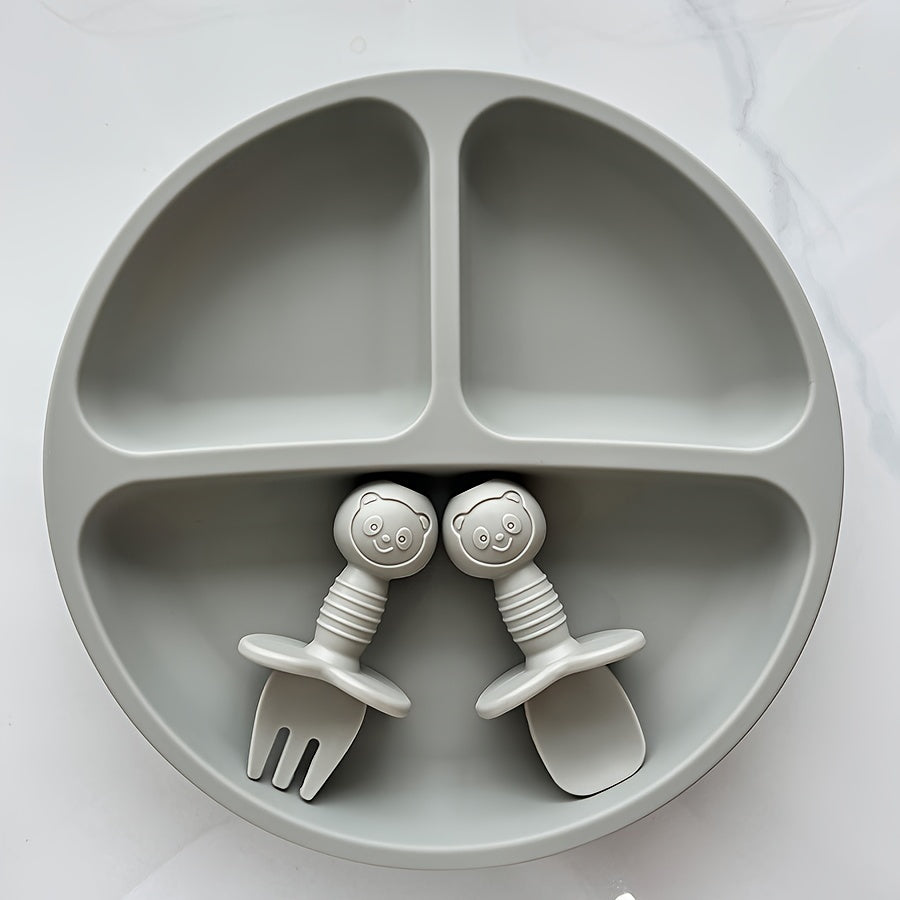 Set of 3 Silicone Baby Plates with Smile Face Design Toddler Feeding Set BPA-Free Dishwasher Safe