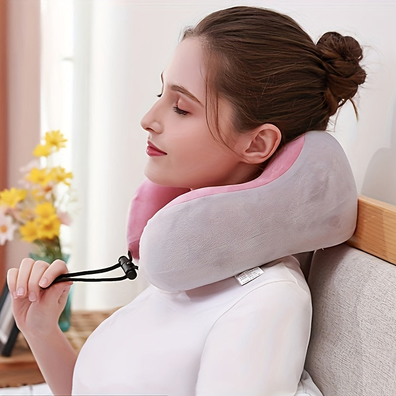 Portable Electric Neck Massager with Heat U-Shaped Heated Massage Pillow Memory Foam Rechargeable Battery for Travel Office Home