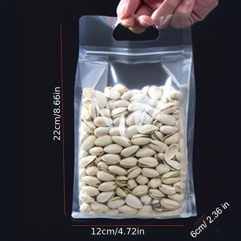 Pack of 10 Reusable Plastic Zip Lock Bags with Handles for Food Storage