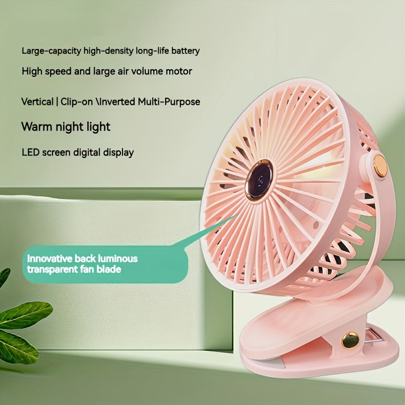 Mini Desk Fan with LED Night Light, USB Charging, Quiet Motor, Portable