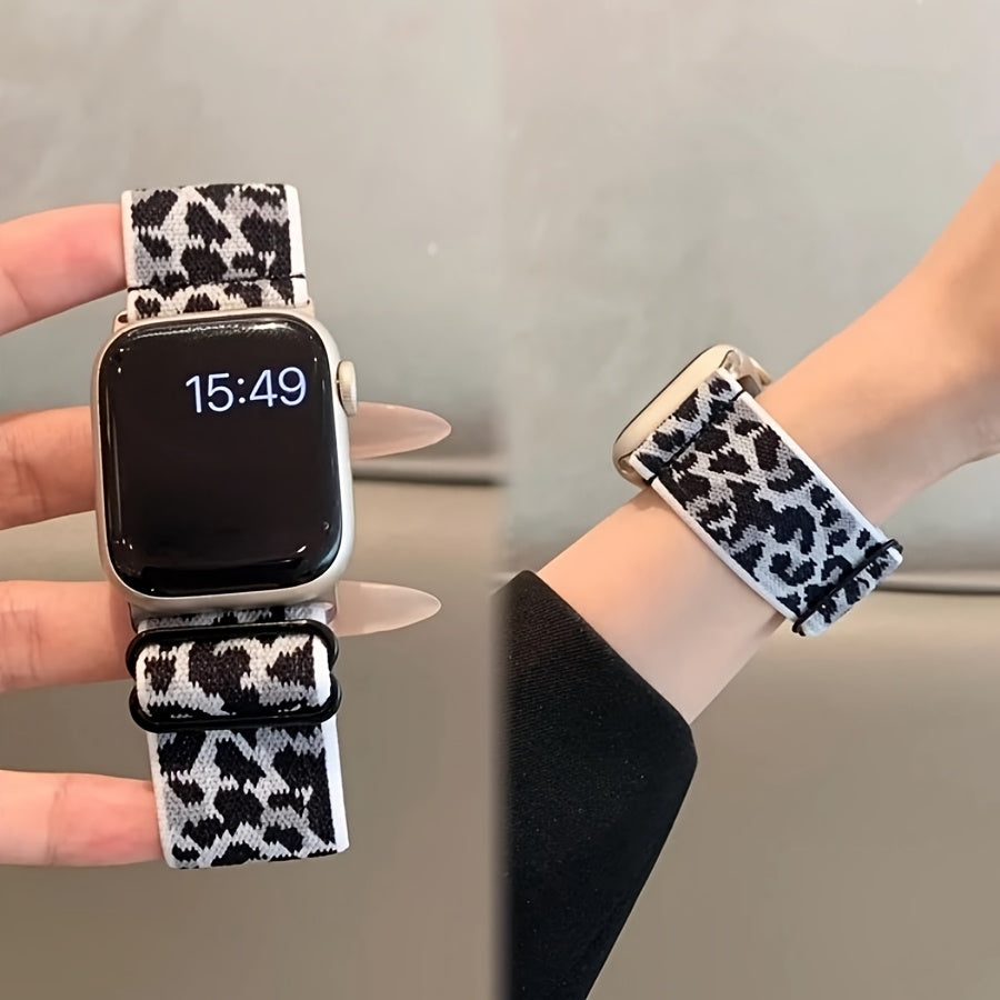 Yangi elastik leopard naqshli iWatch tasmasi Apple Watch uchun, S9/8/7 va Universal 98765se/Ultra2 bilan mos keladi