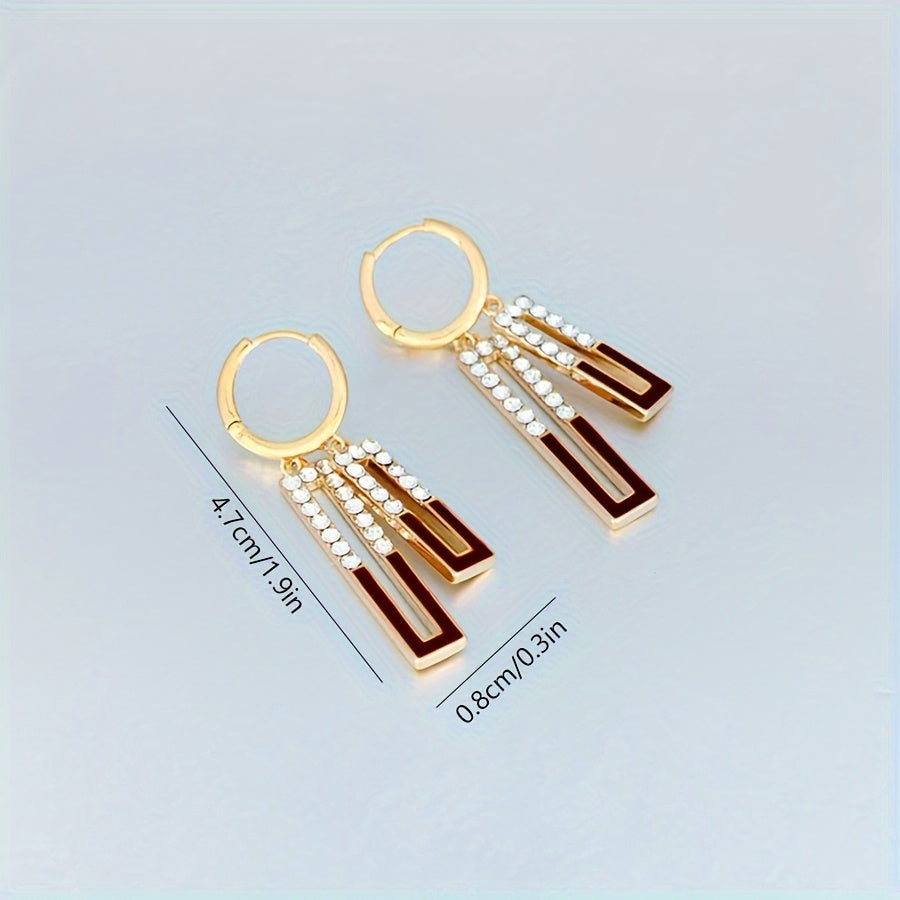 Women's Red Geometric Square Earrings with Gold-Tone Bars 2-Pack