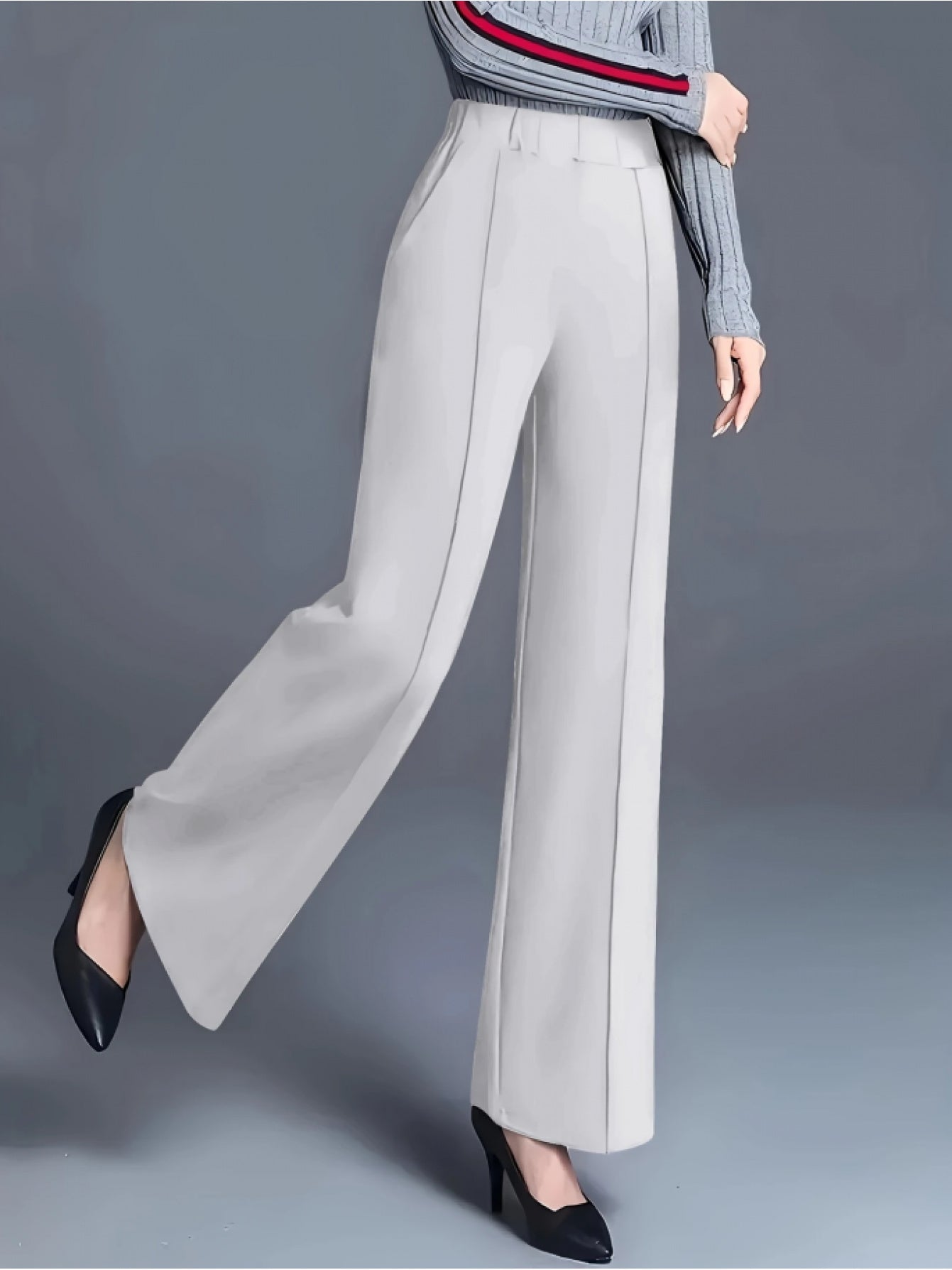 Women's Solid Color Wide Leg Casual Pants with Slanted Pockets 2-Pack