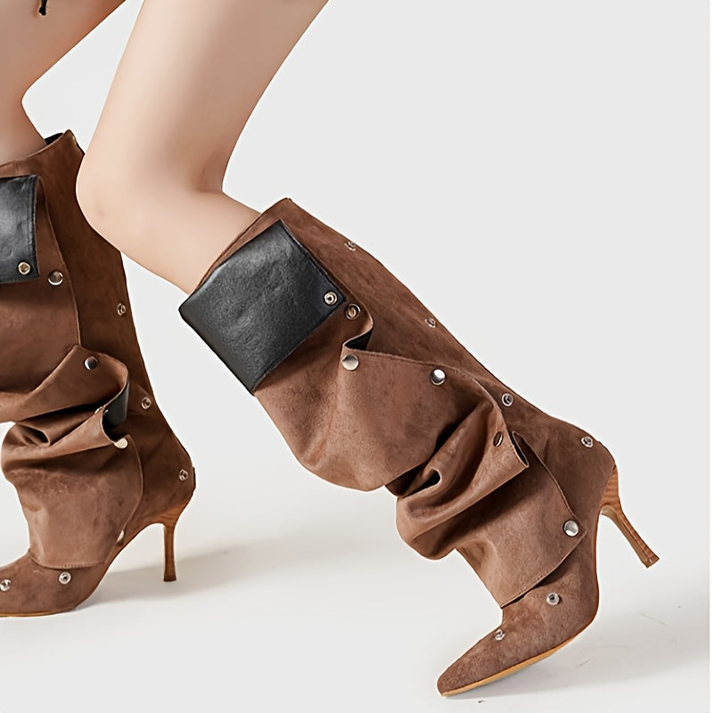 Women's Convertible Two-in-One Ankle Boots with Zipper and High Heel