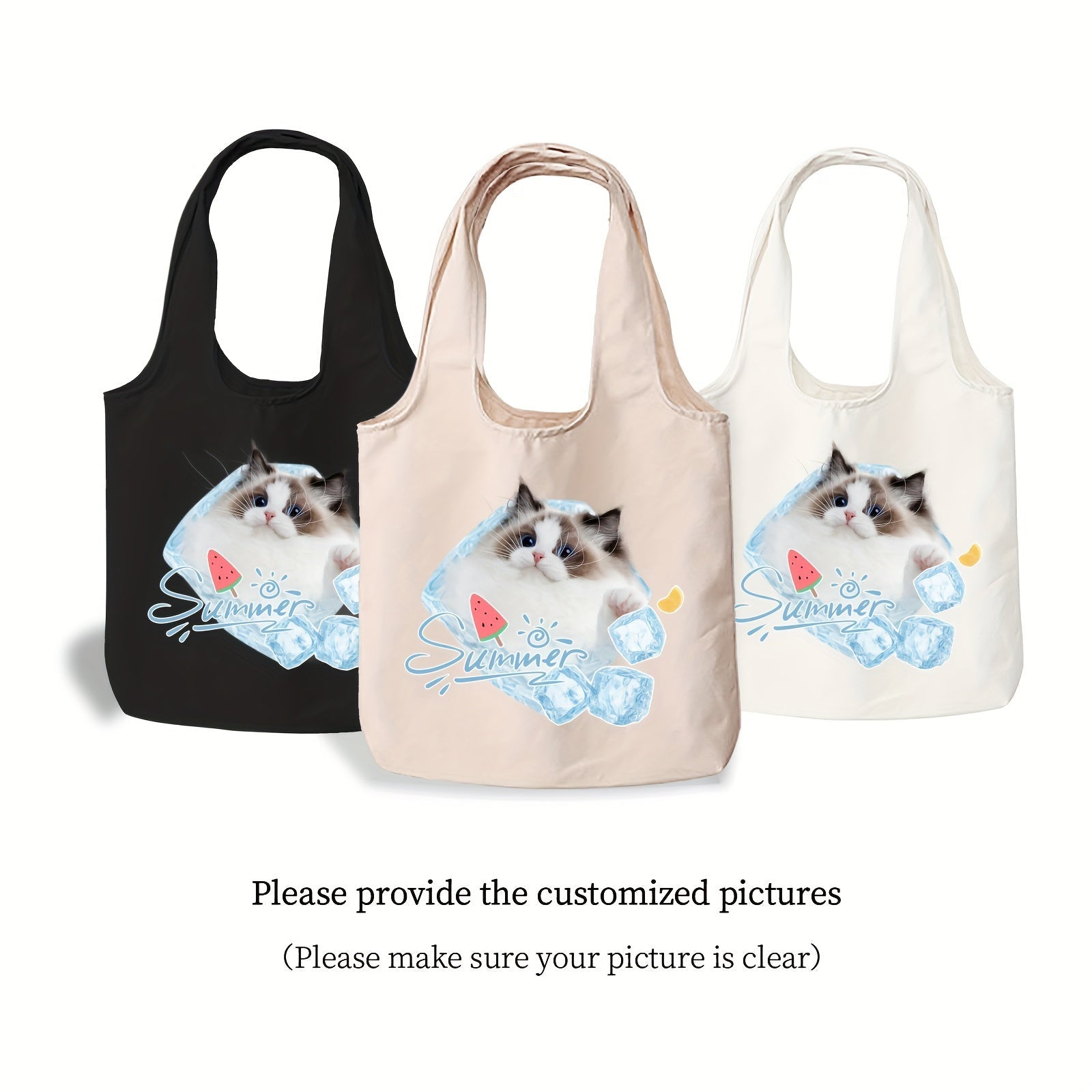 Personalized Canvas Tote Bags Set with Custom Photos for Daily Use and Outdoor Activities