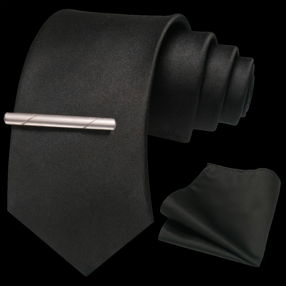 Erkaklar uchun bir rangli ipak aksessuarlar to'plami, galstuk, cho'ntak sharf, sochiq, galstuk klipi, rasmiy kiyimlar va sovg'alar uchun