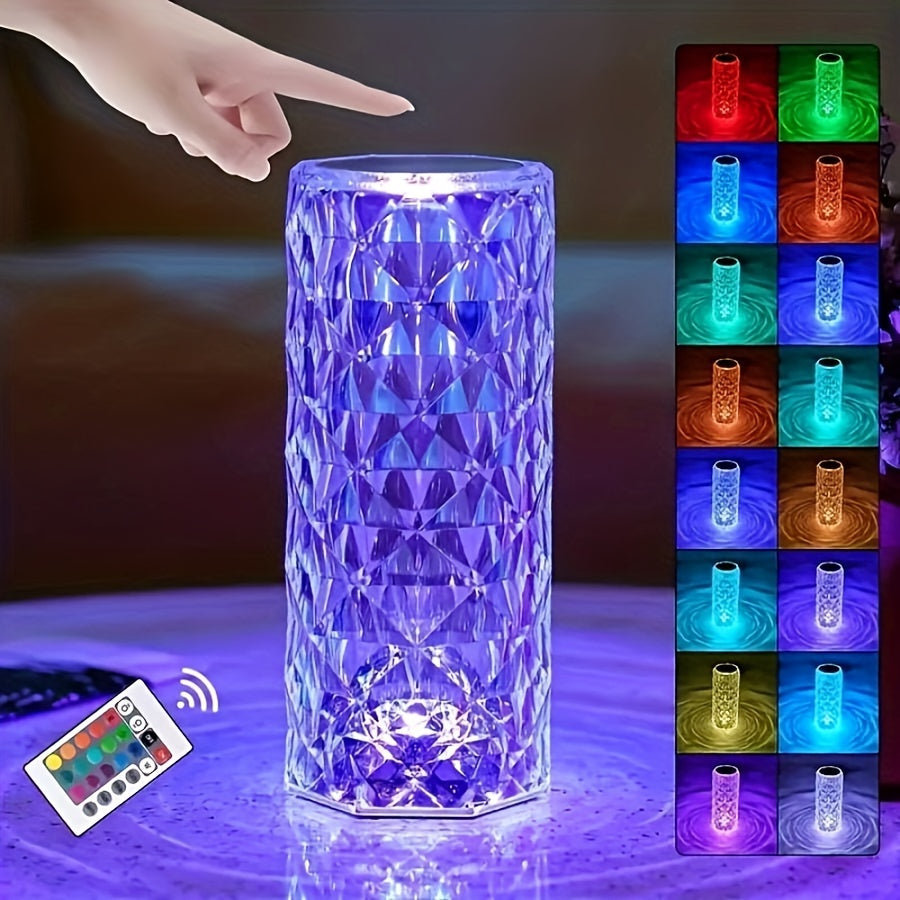 Crystal Rose LED Table Lamp with 16 Color RGB Touch and Remote Control