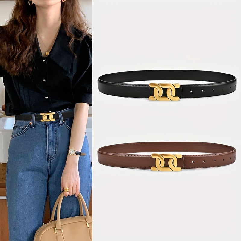 Women's Vintage Retro PU Leather Belt with Alloy Buckle for Casual Jeans