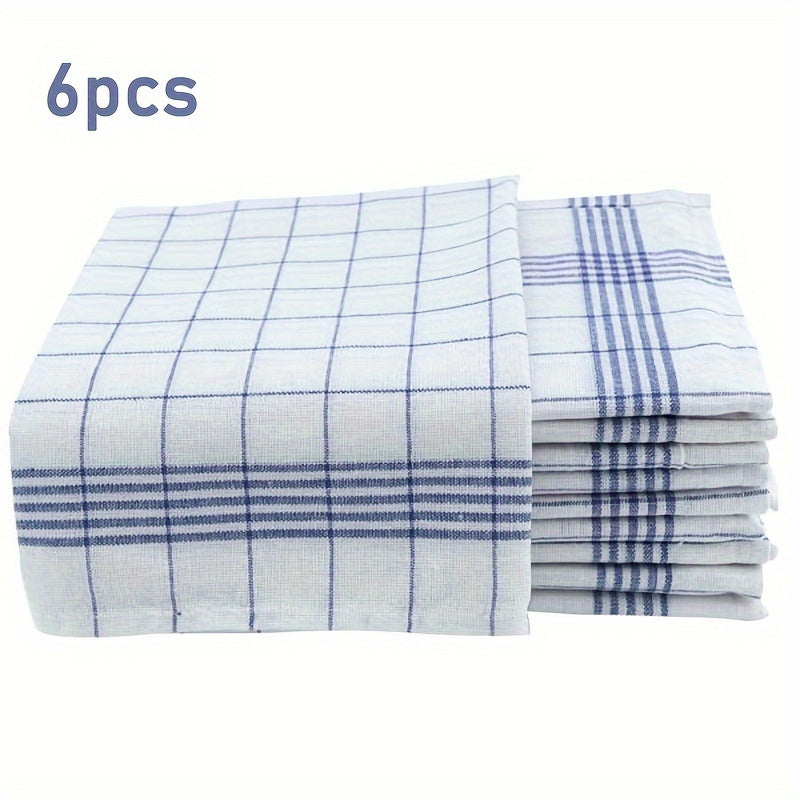 Set of 6/12 Kitchen Dishcloths in Blue and Red Checkered Cotton for Kitchen Use