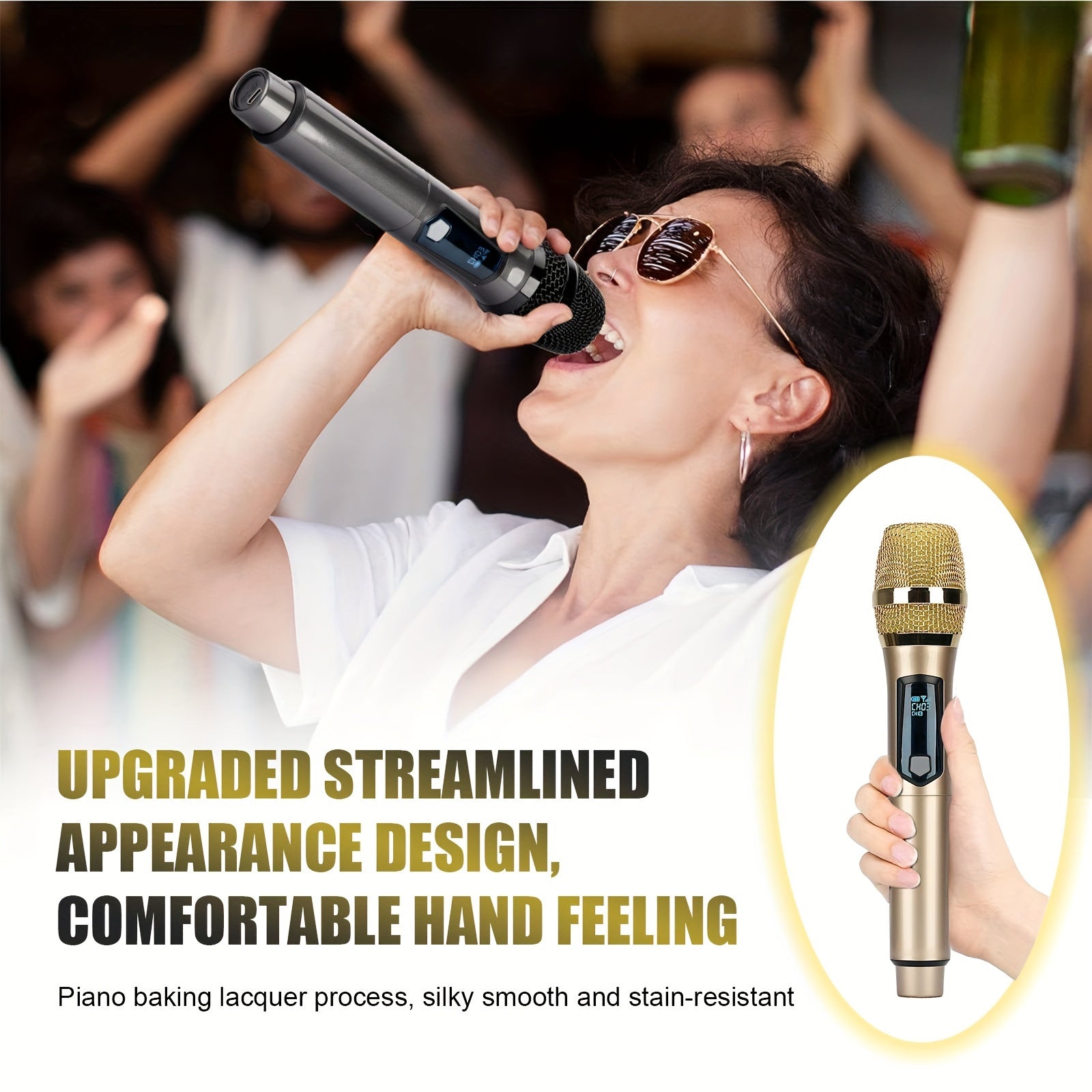 Wireless Microphone System Dual Channels Rechargeable for Karaoke Speeches Weddings
