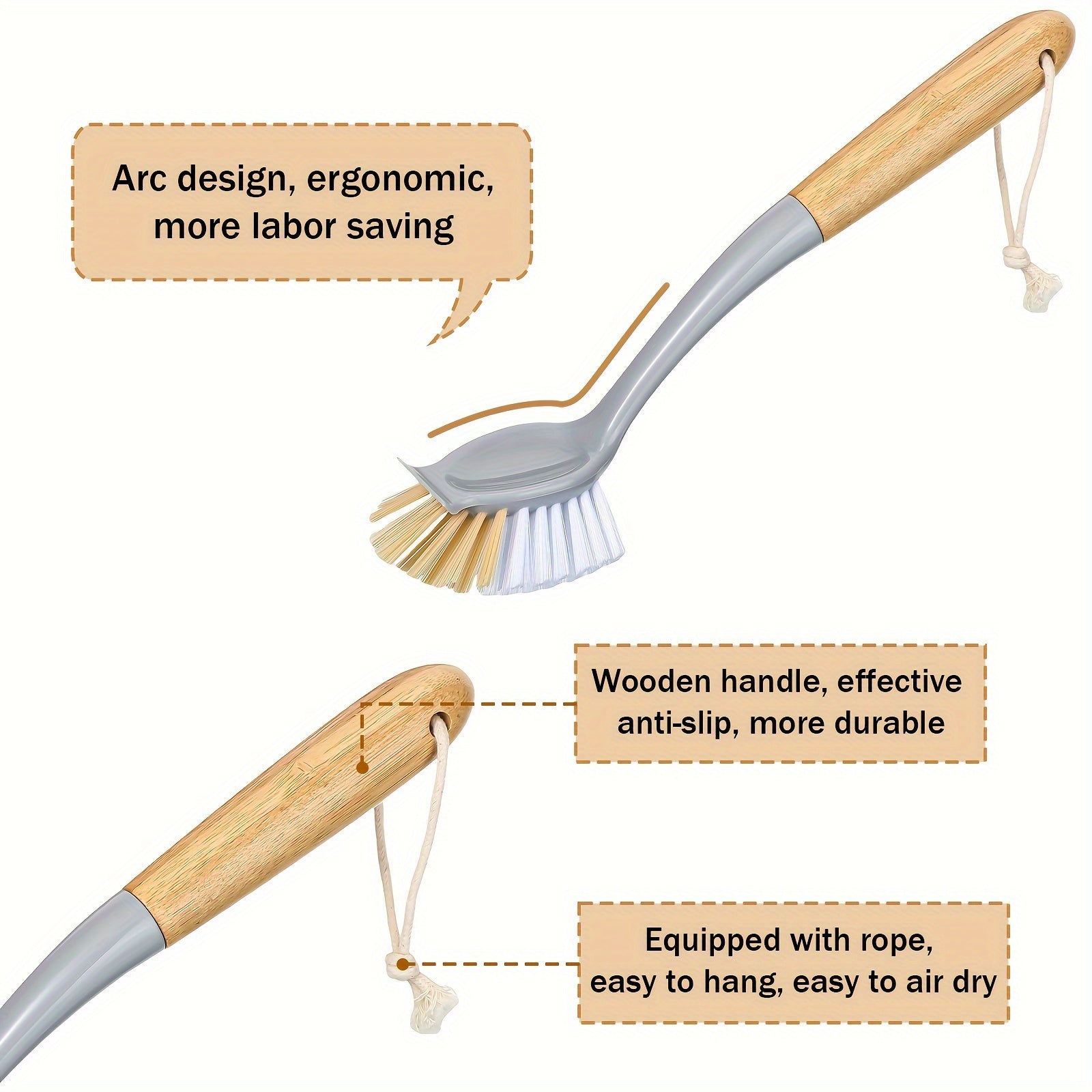 Juego de 10 cepillos de bambú largos para platos con raspador para sartenes, ollas y fregaderos