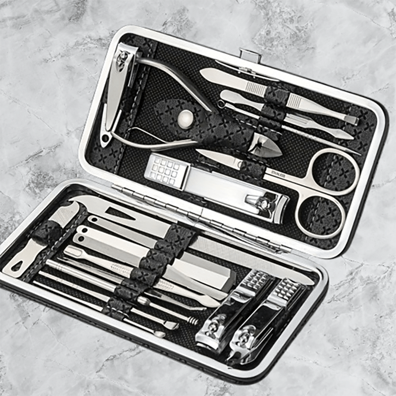 Set of 19 Stainless Steel Nail Clippers Manicure Pedicure Grooming Kit with Travel Case