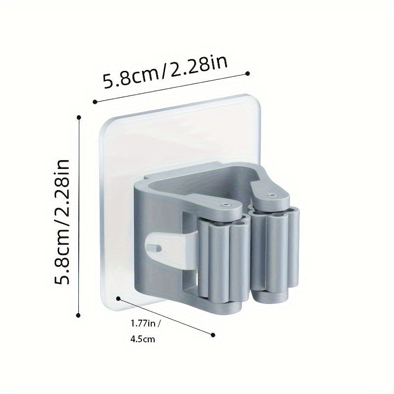 Gray Plastic Mop and Broom Holder Wall Mount Organizer for Bathroom Laundry