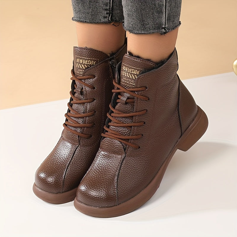 Ayollar uchun qisqa tizza o'rta qoplamali botinkalar, issiqlik uchun qoplangan, vintage uslub, qish