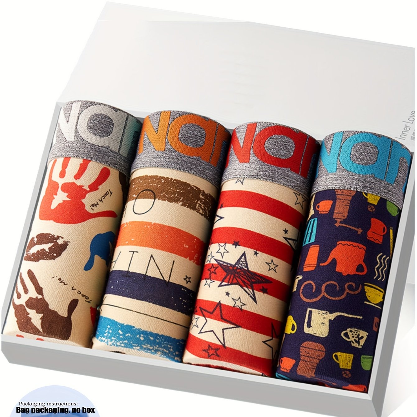 Men's Cotton Boxer Briefs 4 Pack High Stretch Random Print Comfortable Underwear